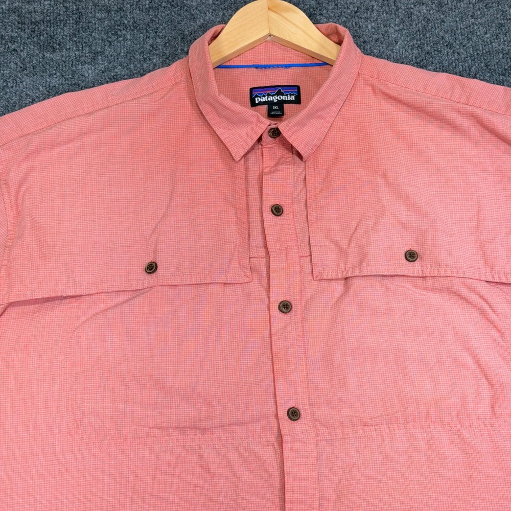 Patagonia Island Hopper II Mens 3XL Coral Orange Plaid Fishing Short Sleeve